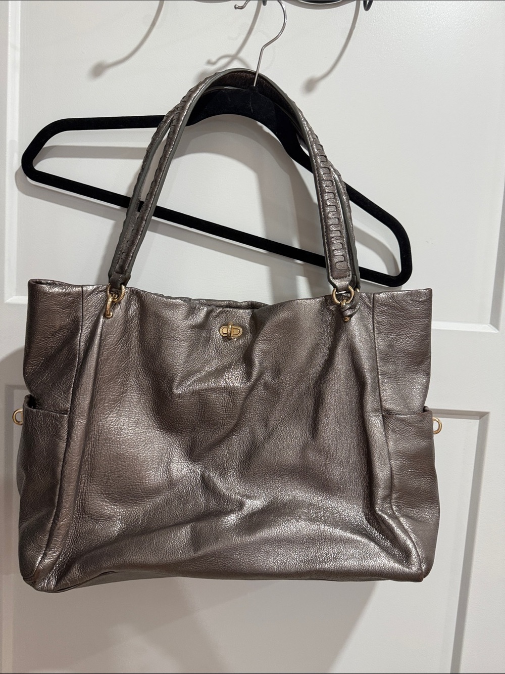henri bendel Metallic Gray Leather Tote